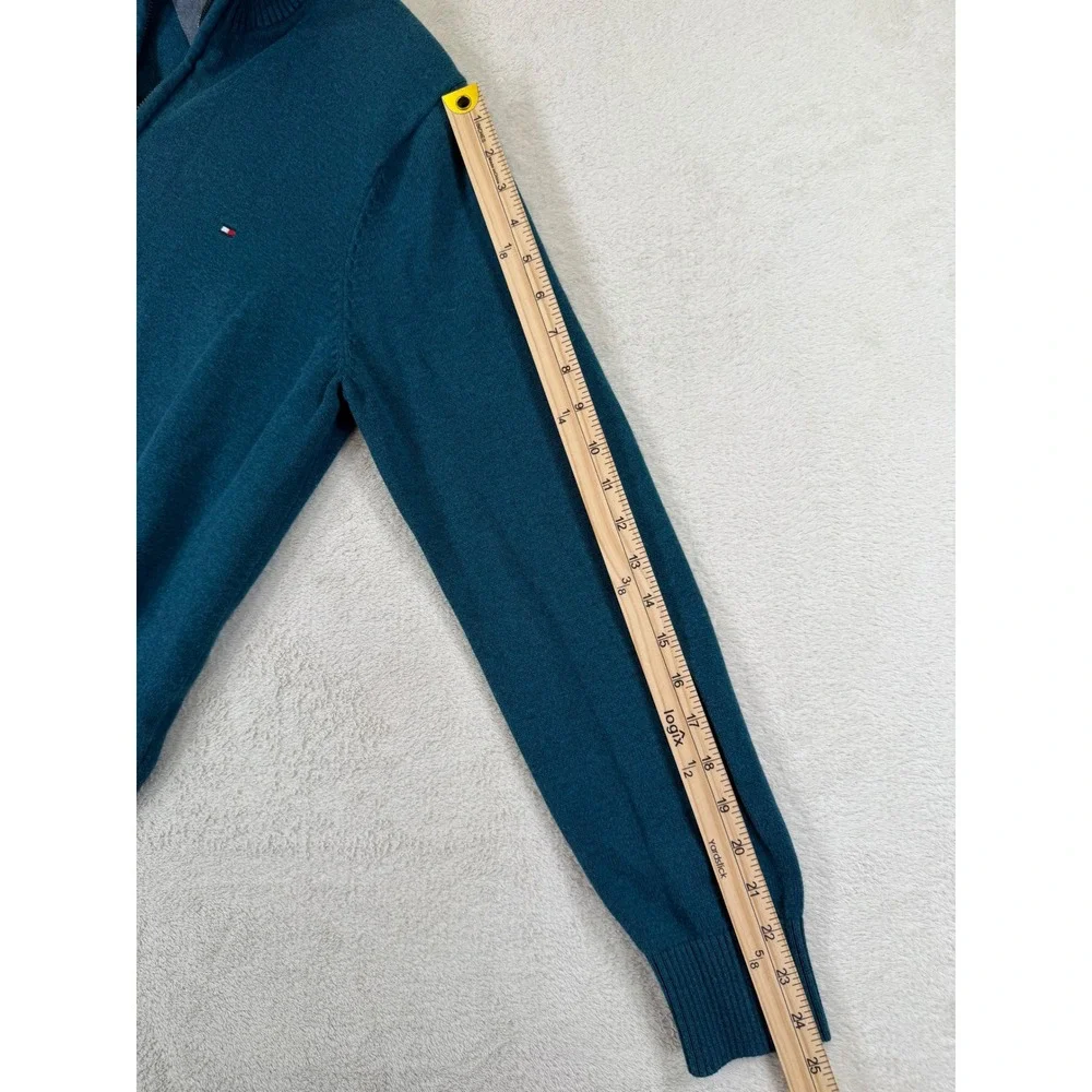 Tommy Hilfiger Mens Teal Blue Heather 1/4 Zip Cotton Pullover Sweater L